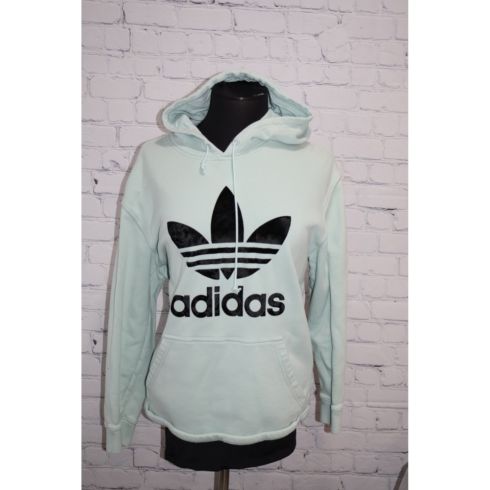 Adidas Hoodie Womens Size Large Blue Trefoil Logo Pullover Sweatshirt Pocket